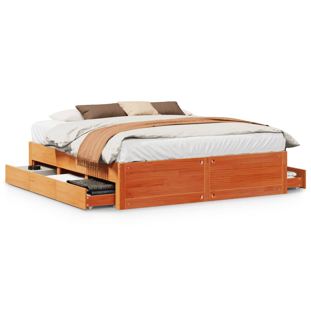 vidaXL Cama con cajones sin colchón madera maciza marrón 180x200 cm