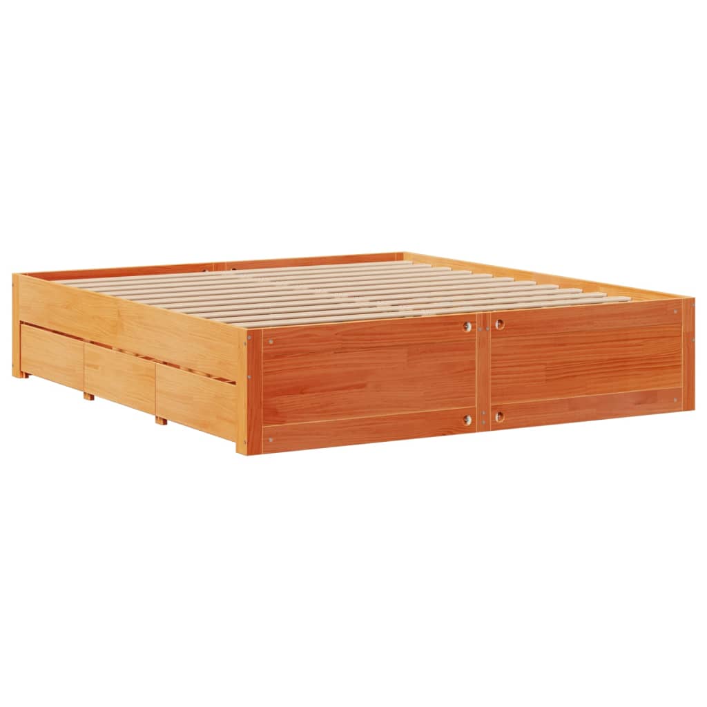 vidaXL Cama con cajones sin colchón madera maciza marrón 180x200 cm