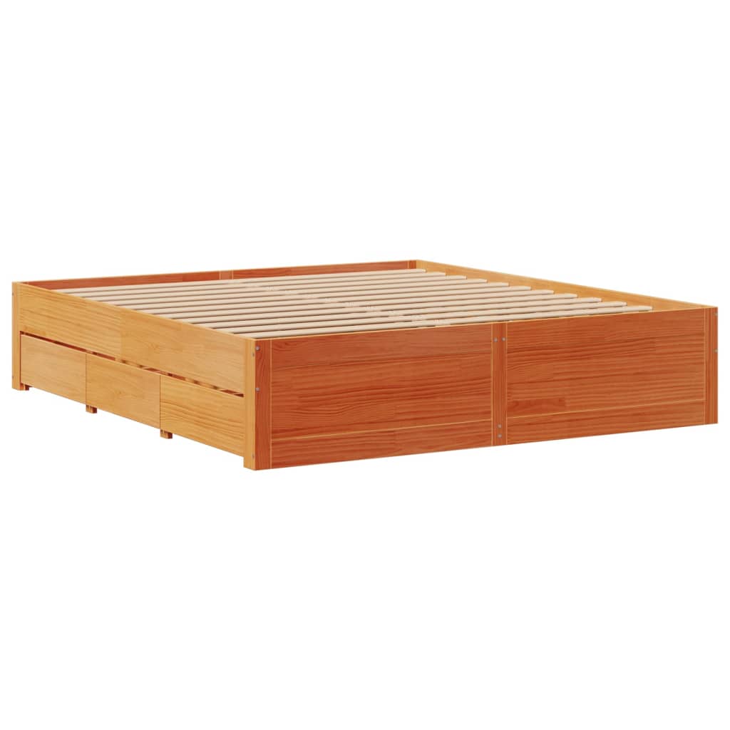 vidaXL Cama con cajones sin colchón madera maciza marrón 180x200 cm