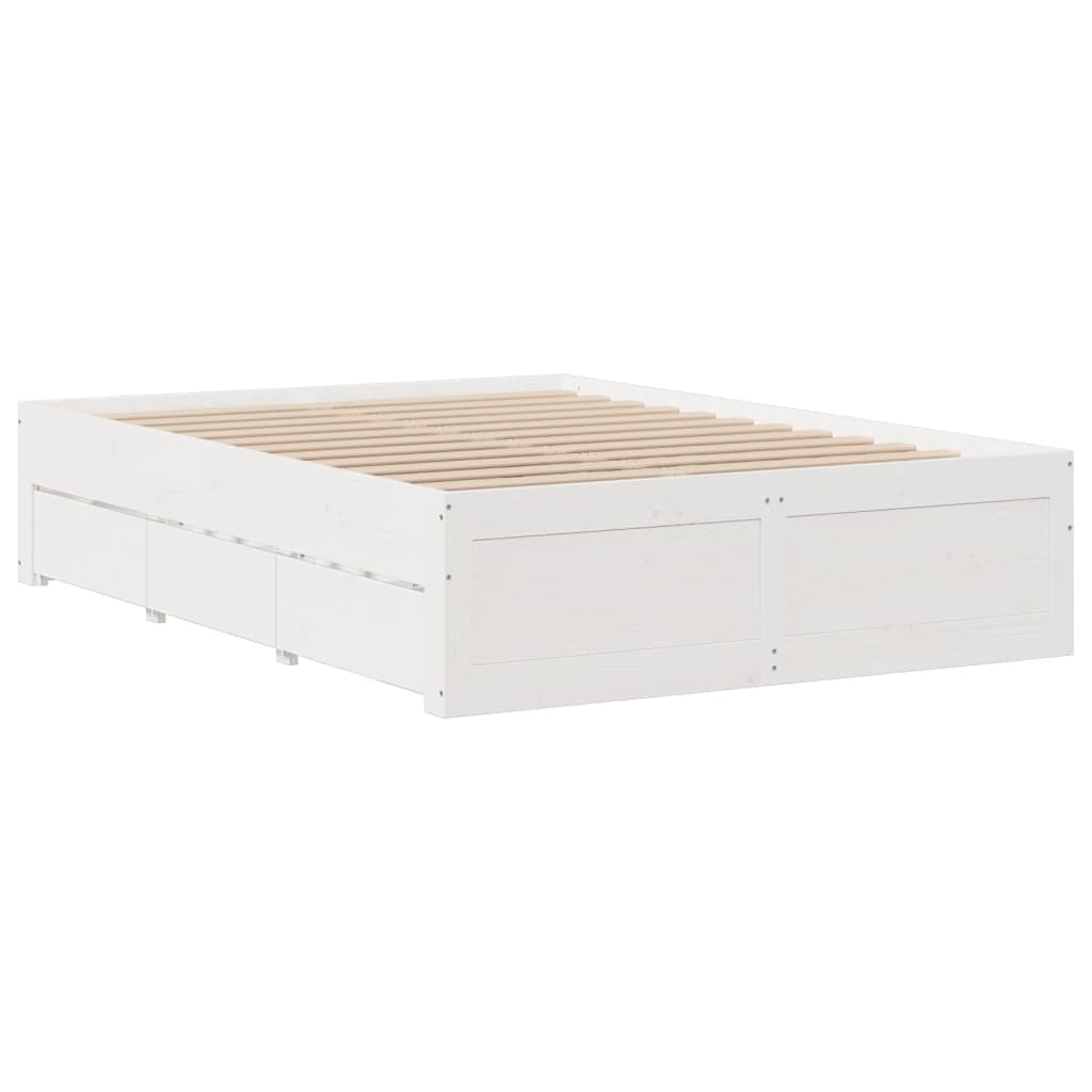 vidaXL Cama con cajones sin colchón madera maciza blanca 160x200 cm