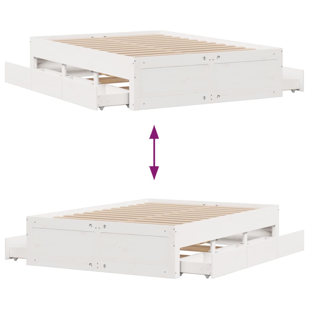 vidaXL Cama con cajones sin colchón madera maciza blanca 160x200 cm