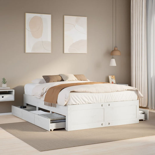 vidaXL Cama con cajones sin colchón madera maciza blanca 160x200 cm