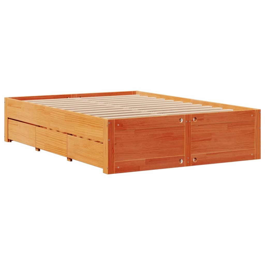 vidaXL Cama con cajones sin colchón madera maciza marrón 160x200 cm