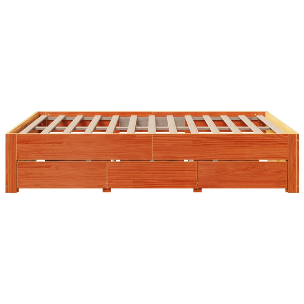 vidaXL Cama con cajones sin colchón madera maciza marrón 160x200 cm