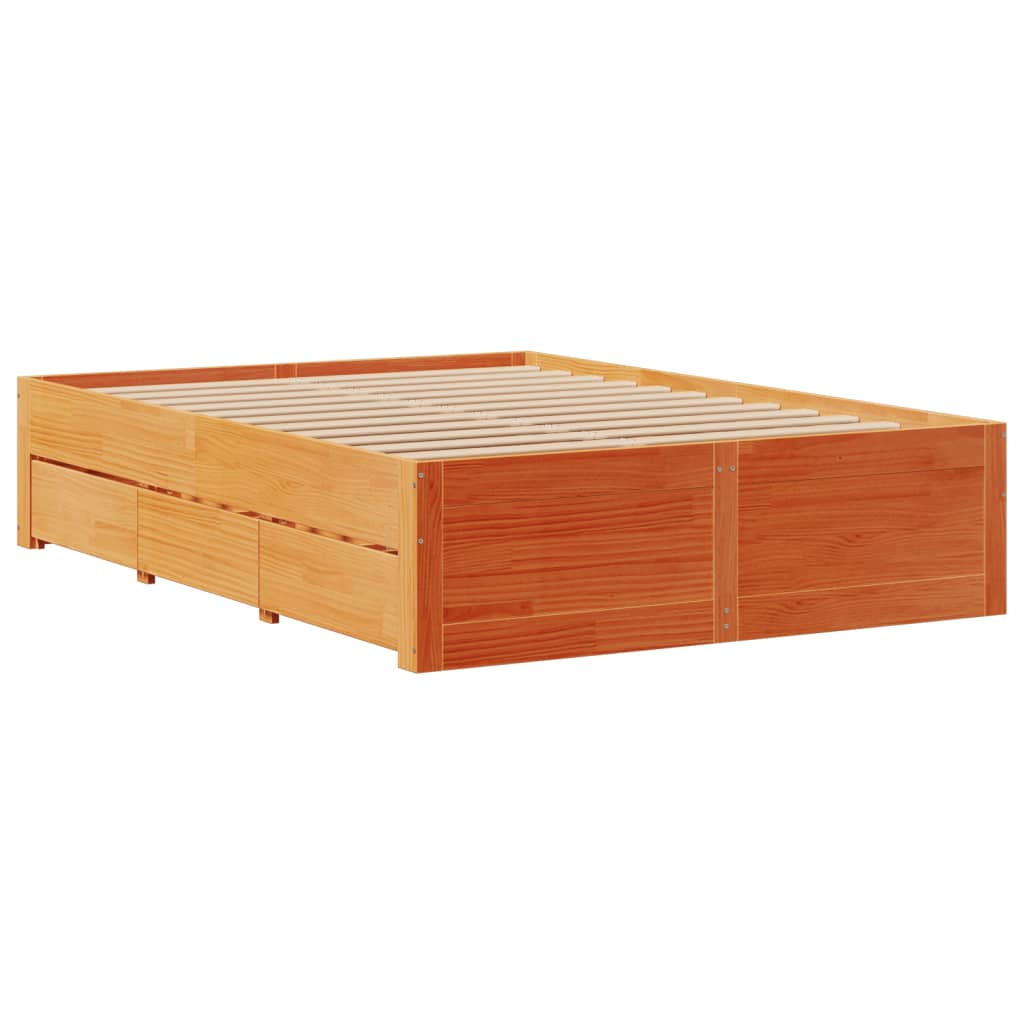 vidaXL Cama con cajones sin colchón madera maciza marrón 160x200 cm