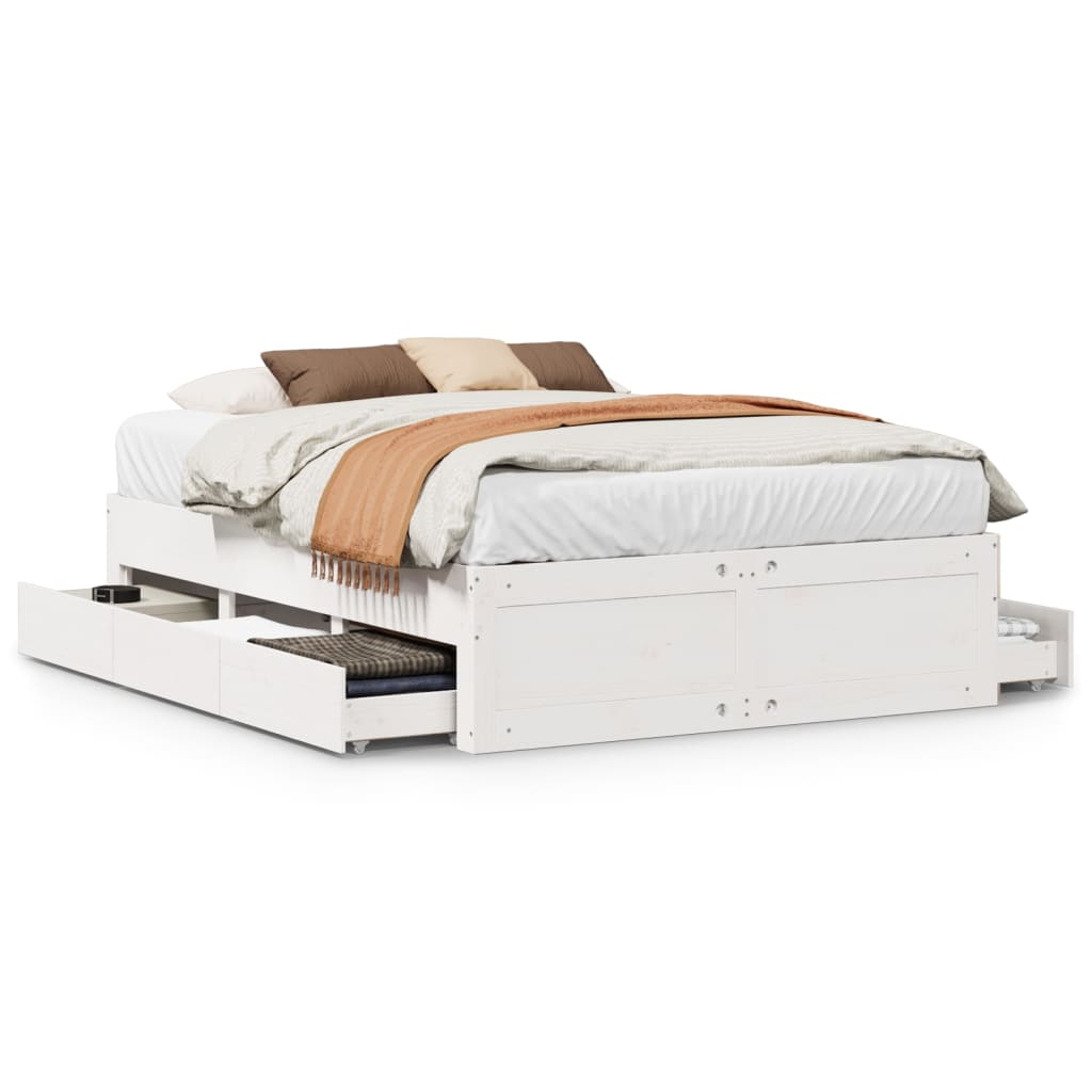 vidaXL Cama con cajones sin colchón madera maciza blanca 150x200 cm