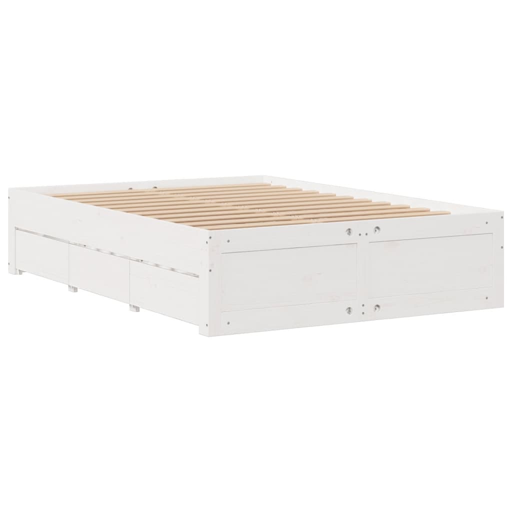 vidaXL Cama con cajones sin colchón madera maciza blanca 150x200 cm