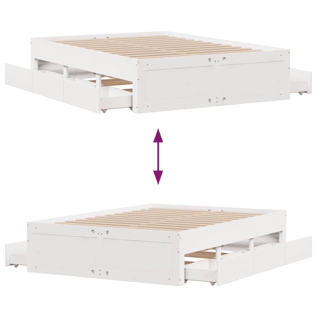 vidaXL Cama con cajones sin colchón madera maciza blanca 150x200 cm