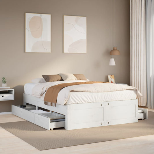 vidaXL Cama con cajones sin colchón madera maciza blanca 150x200 cm