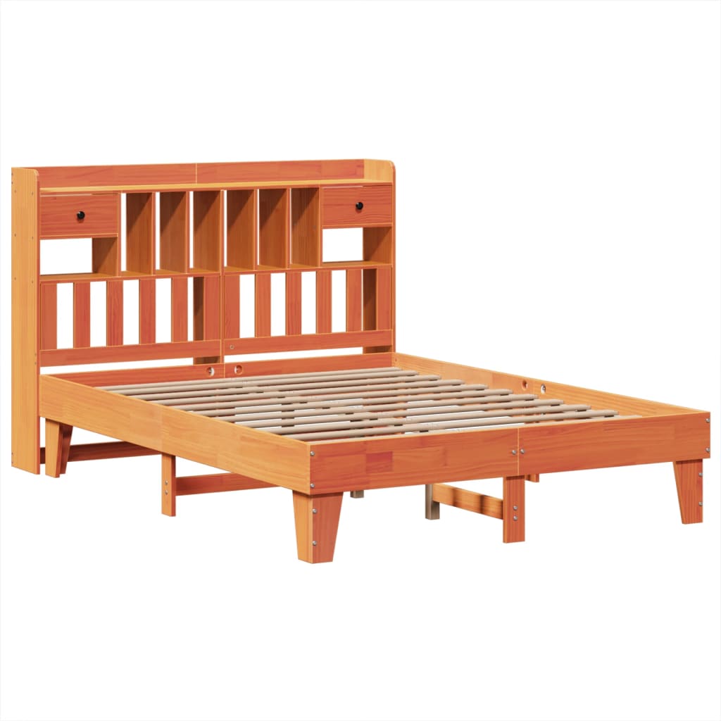 vidaXL Cama sin colchón madera maciza de pino marrón cera 140x200 cm