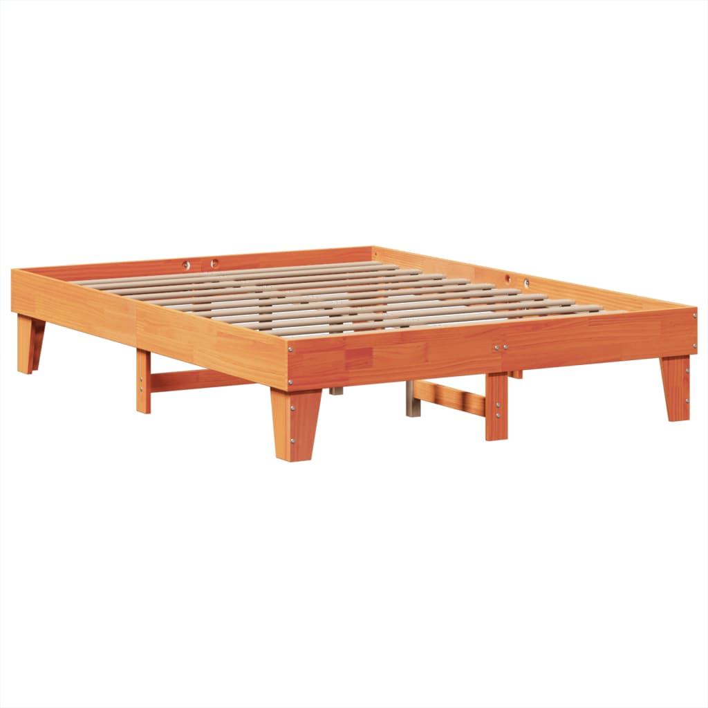 vidaXL Cama sin colchón madera maciza de pino marrón cera 140x200 cm