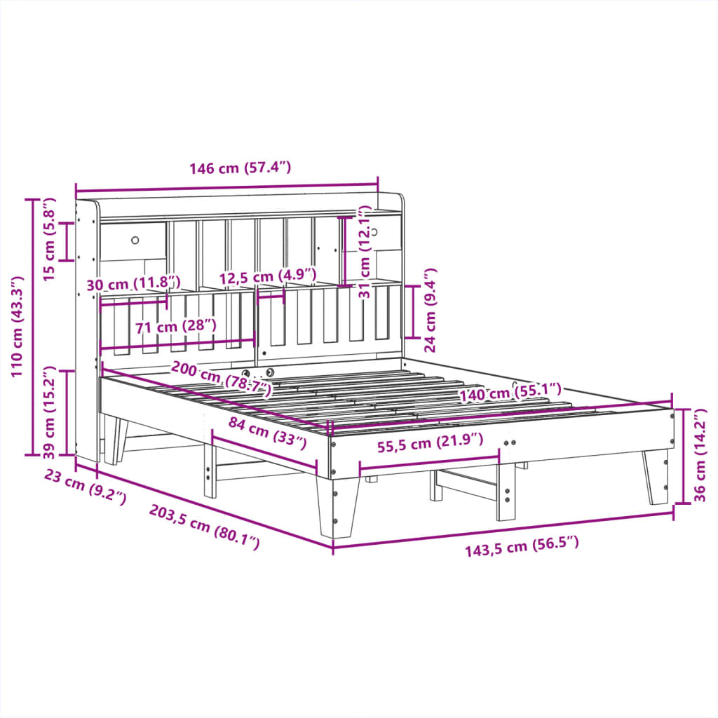 vidaXL Cama sin colchón madera maciza de pino marrón cera 140x200 cm