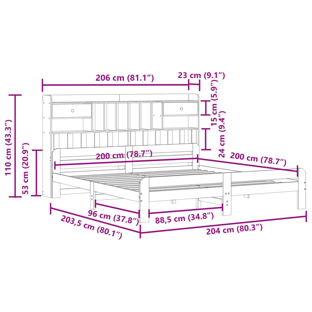 vidaXL Cama con estantería sin colchón madera maciza de pino 200x200cm