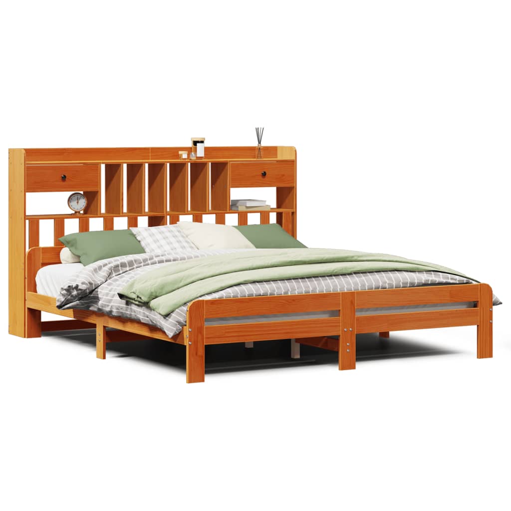 vidaXL Cama con estantería sin colchón madera maciza marrón 200x200 cm