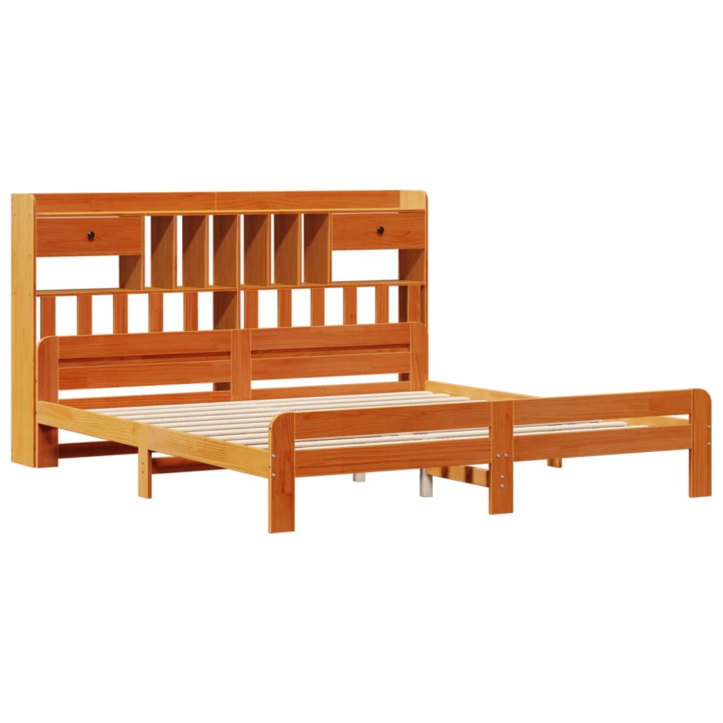 vidaXL Cama con estantería sin colchón madera maciza marrón 200x200 cm