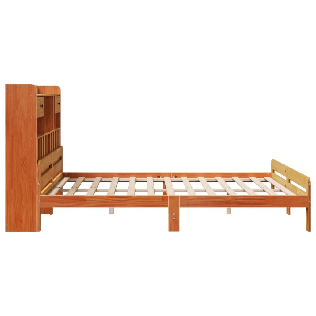 vidaXL Cama con estantería sin colchón madera maciza marrón 200x200 cm