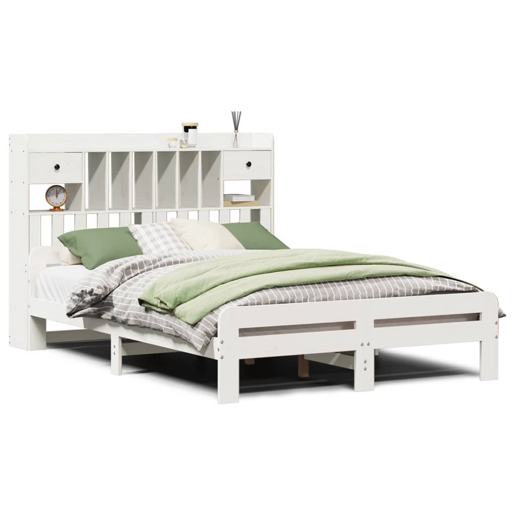 vidaXL Cama con estantería sin colchón madera maciza blanca 160x200 cm