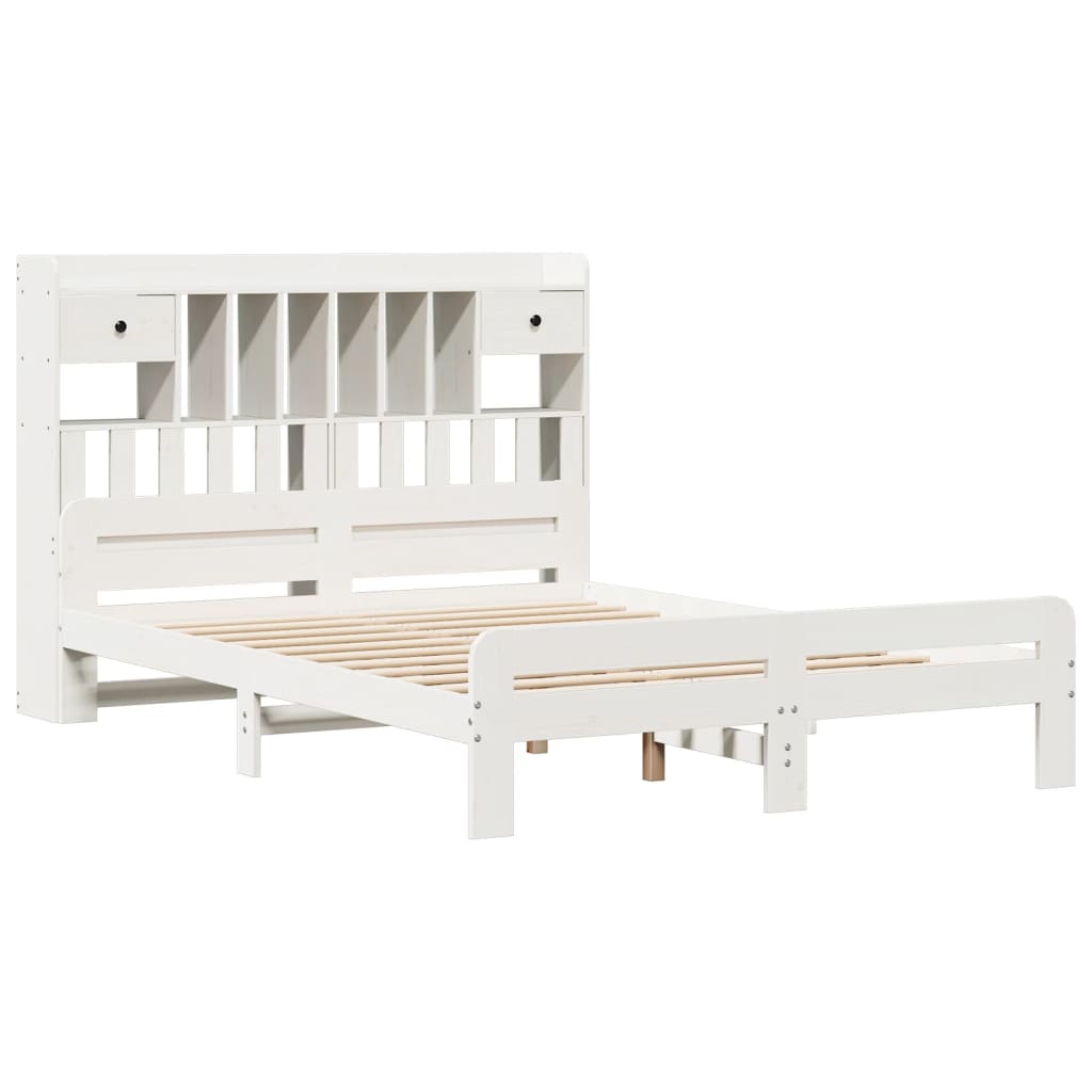 vidaXL Cama con estantería sin colchón madera maciza blanca 160x200 cm