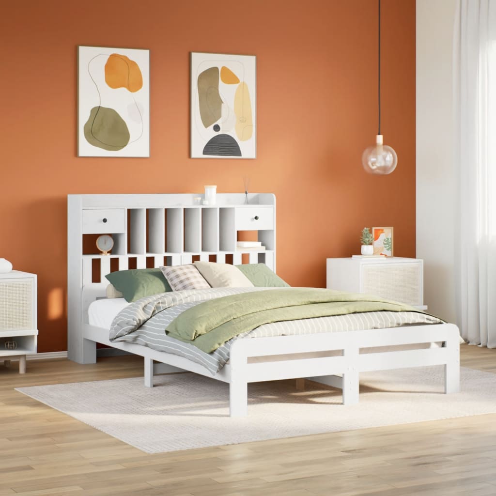 vidaXL Cama con estantería sin colchón madera maciza blanca 160x200 cm