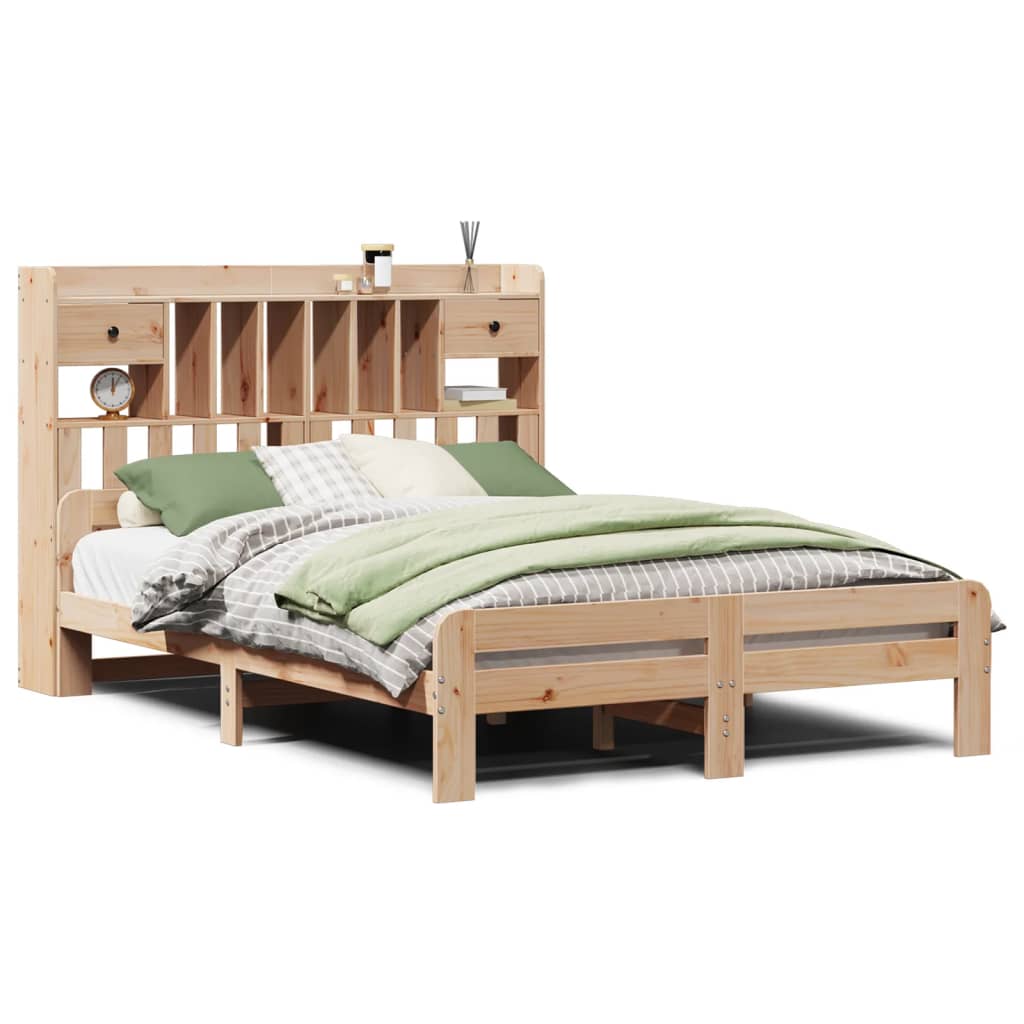 vidaXL Cama con estantería sin colchón madera maciza de pino 150x200cm