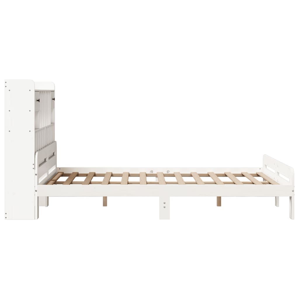 vidaXL Cama con estantería sin colchón madera maciza blanca 150x200 cm