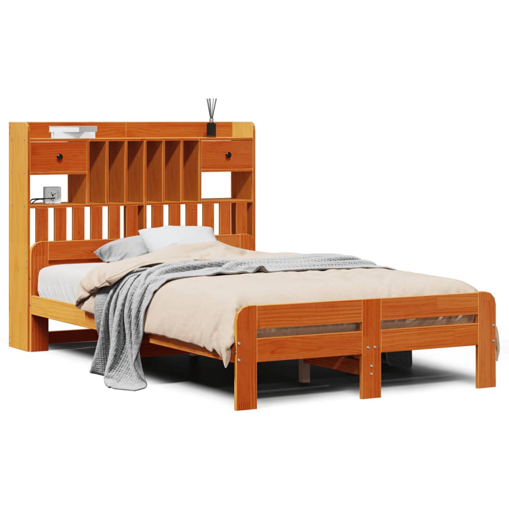 vidaXL Cama con estantería sin colchón madera maciza marrón 120x200cm