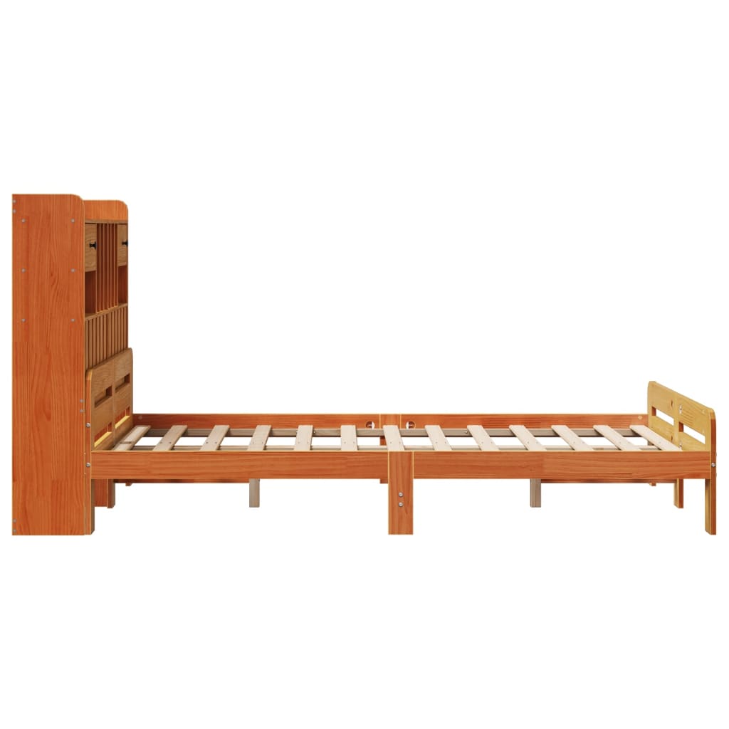 vidaXL Cama con estantería sin colchón madera maciza marrón 120x200cm