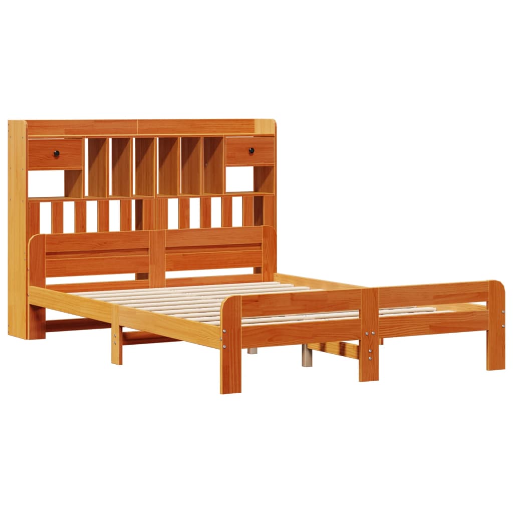 vidaXL Cama con estantería sin colchón madera maciza marrón 140x190 cm