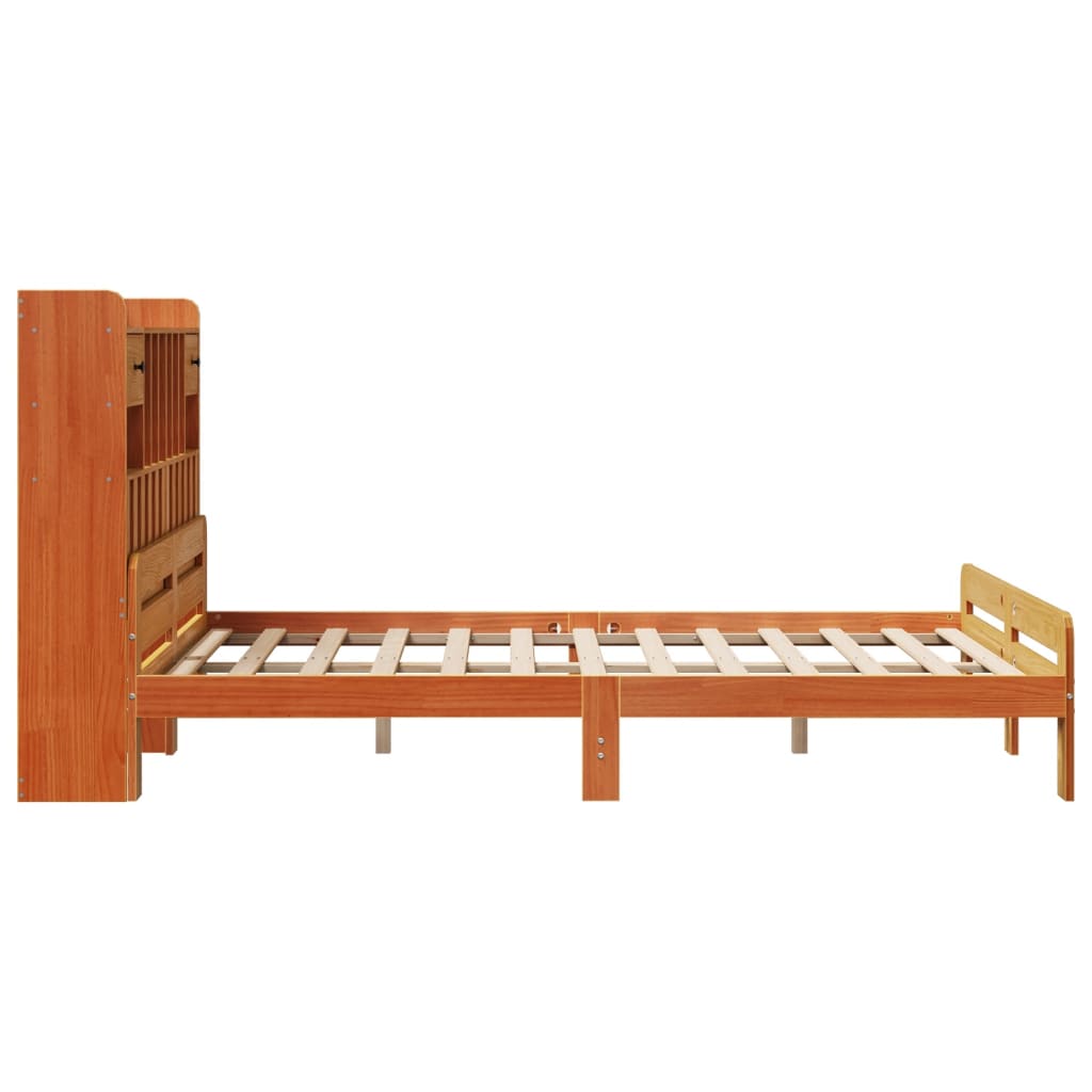 vidaXL Cama con estantería sin colchón madera maciza marrón 140x190 cm