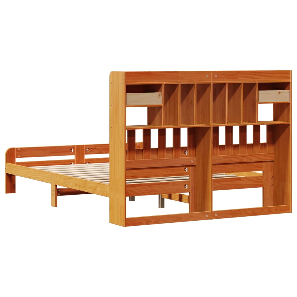 vidaXL Cama con estantería sin colchón madera maciza marrón 140x190 cm