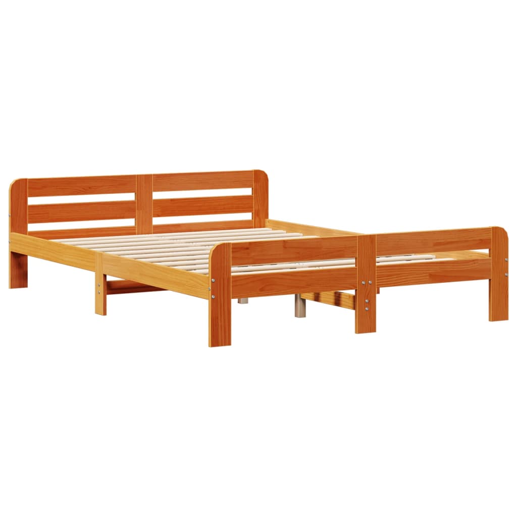 vidaXL Cama con estantería sin colchón madera maciza marrón 140x190 cm