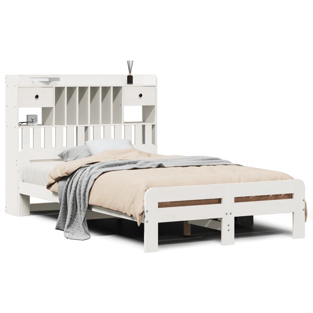 vidaXL Cama con estantería sin colchón madera maciza blanca 135x190 cm