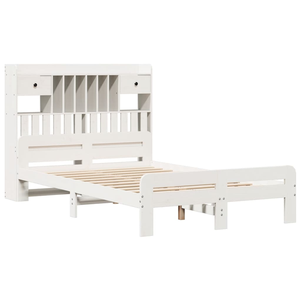 vidaXL Cama con estantería sin colchón madera maciza blanca 135x190 cm