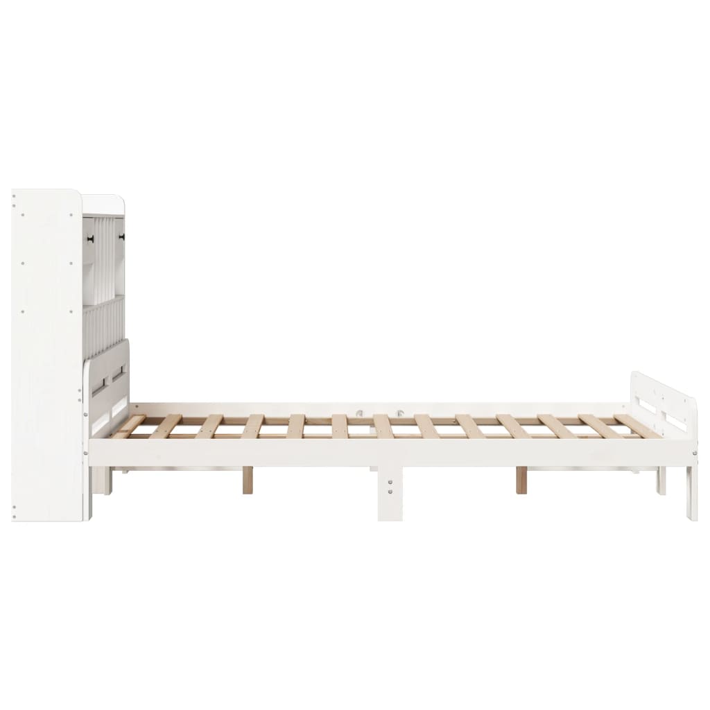 vidaXL Cama con estantería sin colchón madera maciza blanca 135x190 cm