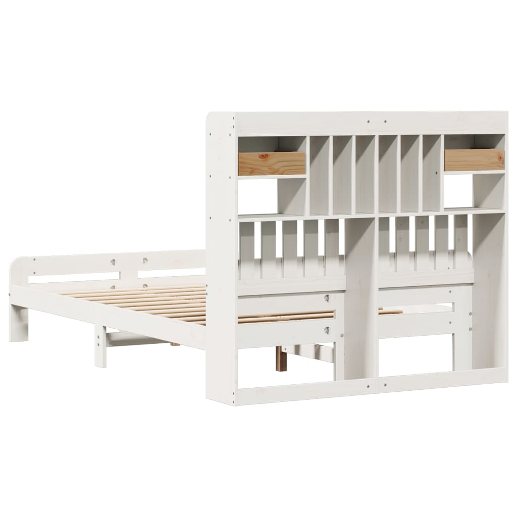 vidaXL Cama con estantería sin colchón madera maciza blanca 135x190 cm