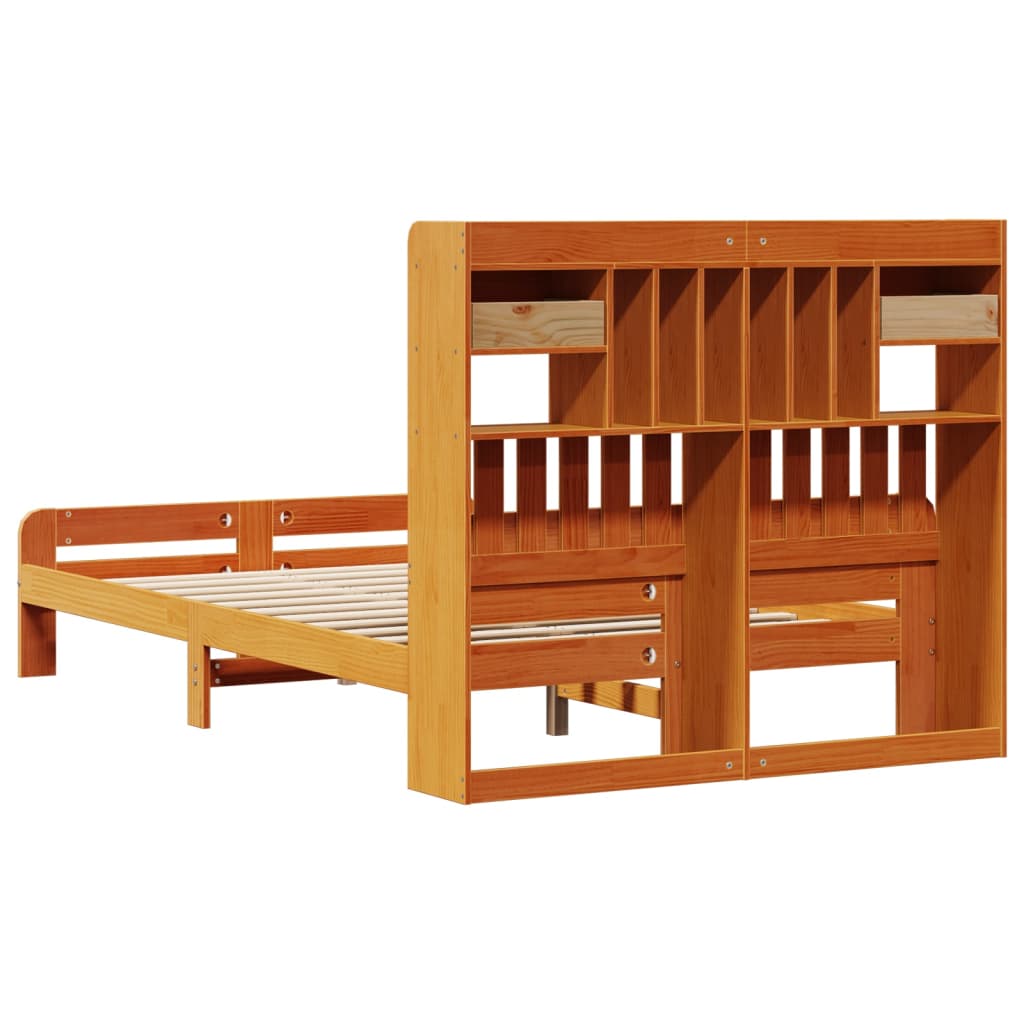 vidaXL Cama con estantería sin colchón madera maciza marrón 120x190 cm