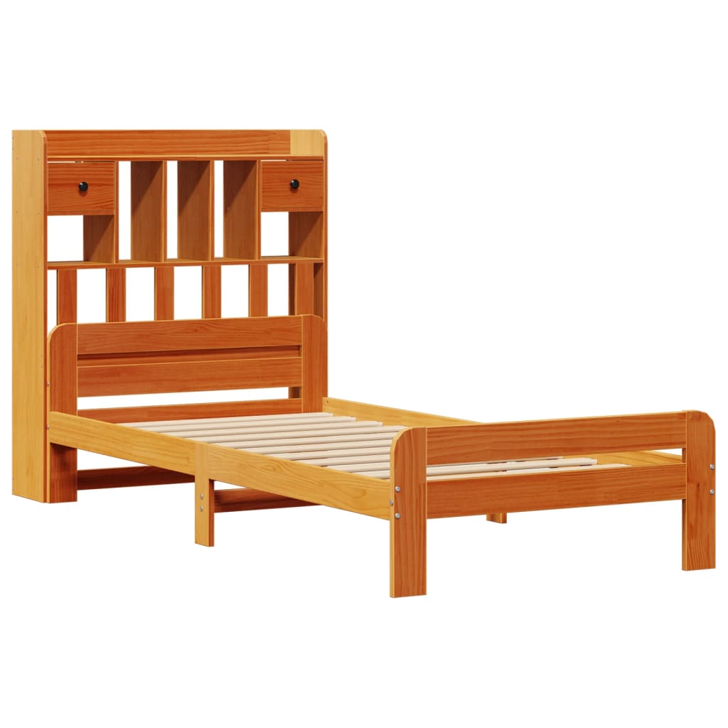 vidaXL Cama con estantería sin colchón madera maciza marrón 90x190 cm