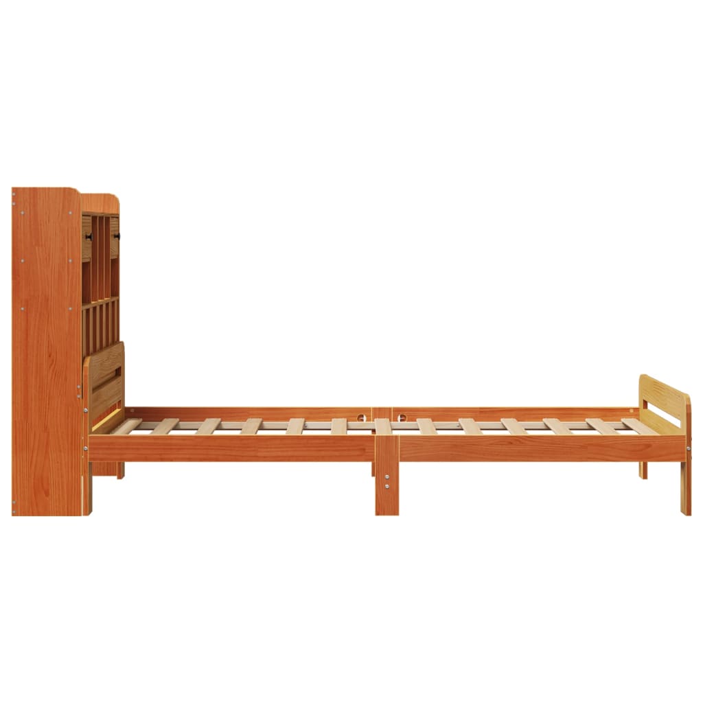 vidaXL Cama con estantería sin colchón madera maciza marrón 90x190 cm