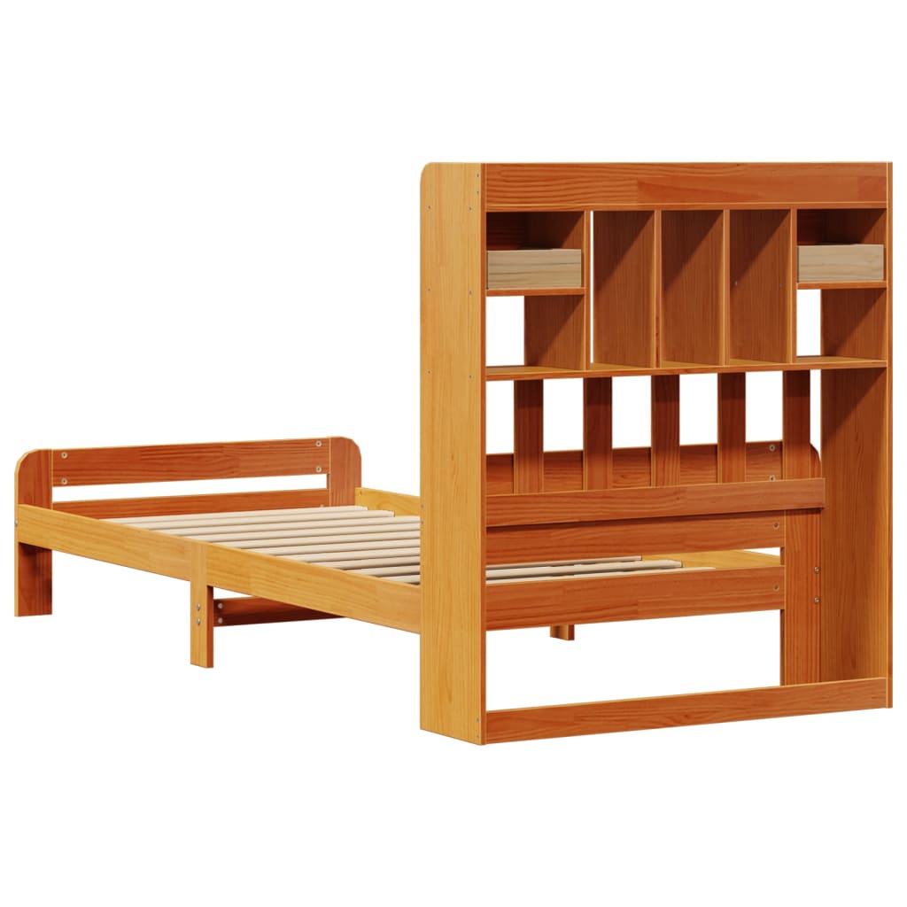 vidaXL Cama con estantería sin colchón madera maciza marrón 90x190 cm