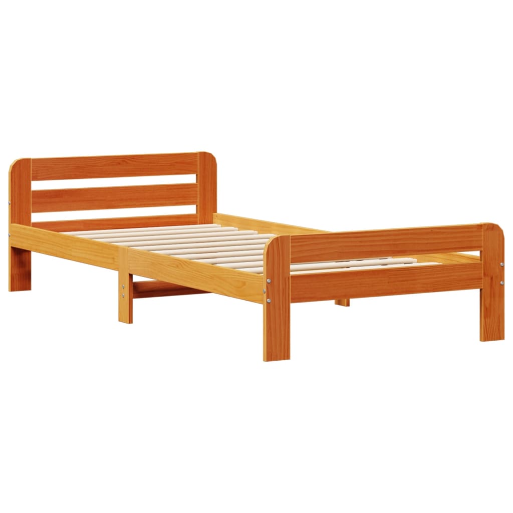 vidaXL Cama con estantería sin colchón madera maciza marrón 90x190 cm