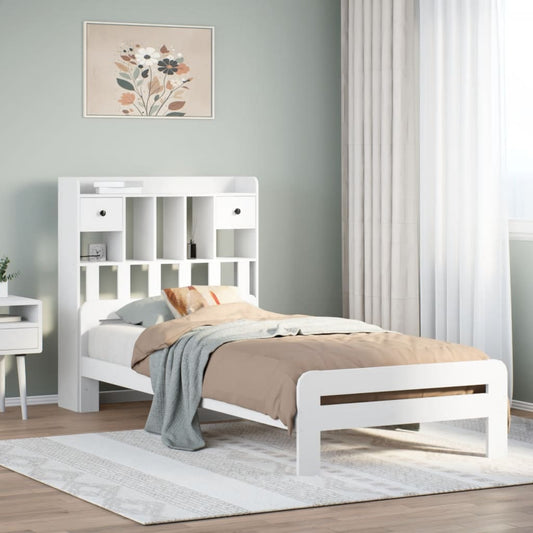 vidaXL Cama con estantería sin colchón madera maciza blanca 75x190 cm