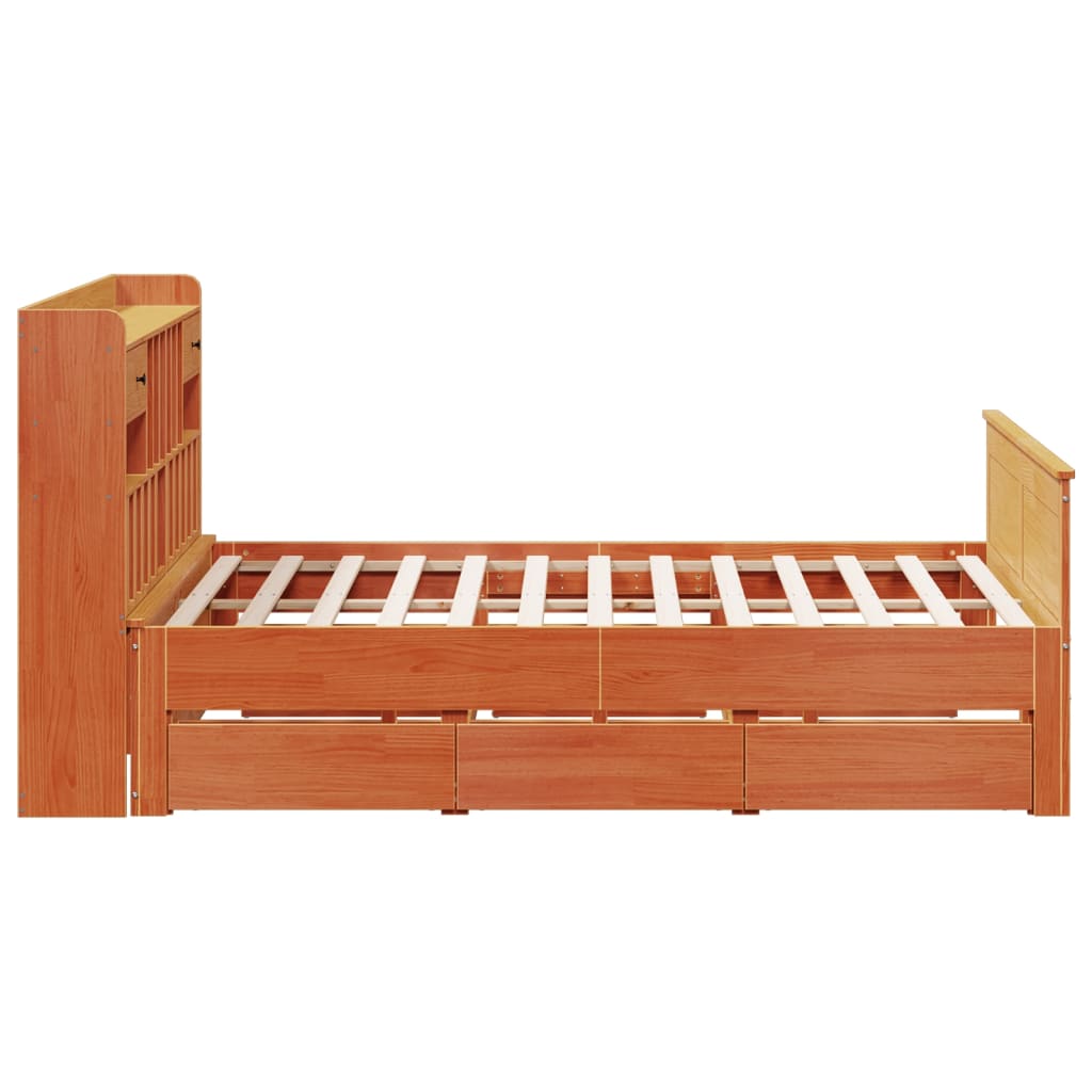 vidaXL Cama con estantería sin colchón madera maciza marrón 200x200 cm