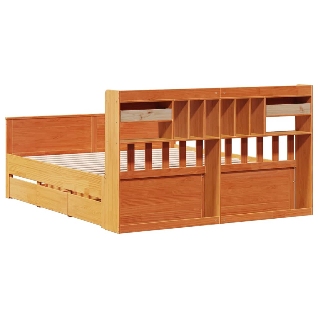 vidaXL Cama con estantería sin colchón madera maciza marrón 200x200 cm