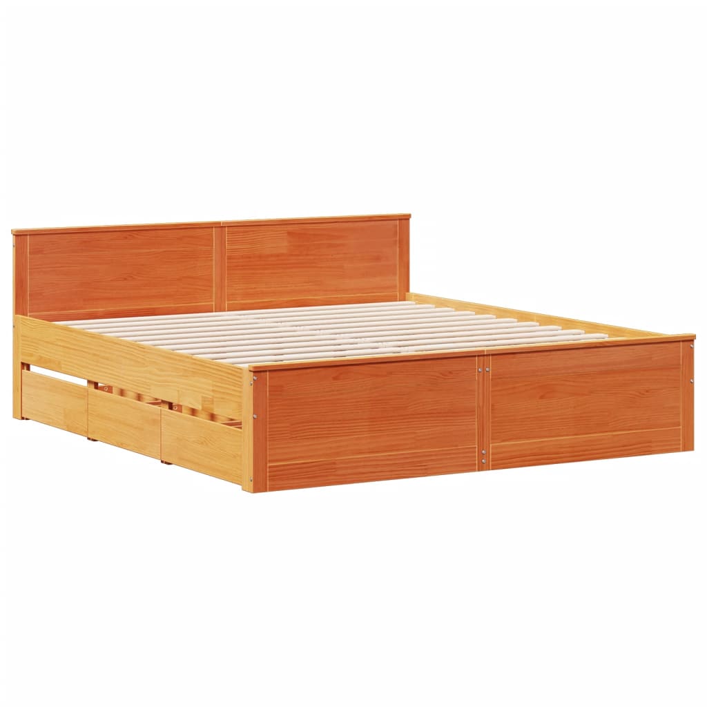 vidaXL Cama con estantería sin colchón madera maciza marrón 200x200 cm