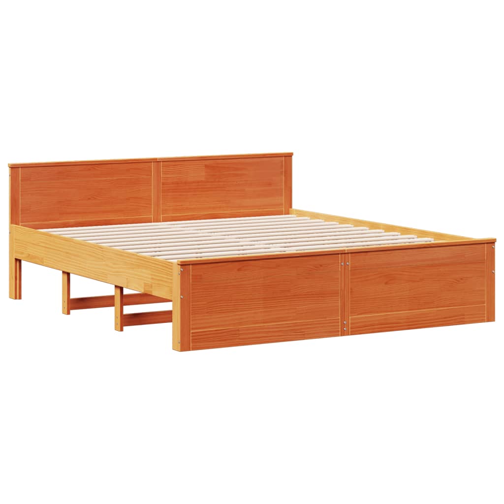 vidaXL Cama con estantería sin colchón madera maciza marrón 200x200 cm