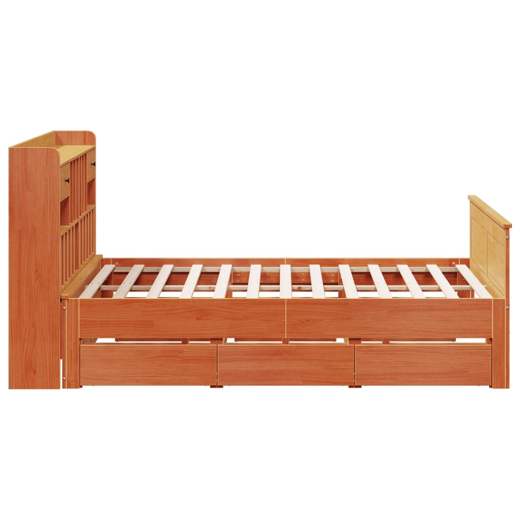 vidaXL Cama con estantería sin colchón madera maciza marrón 180x200cm