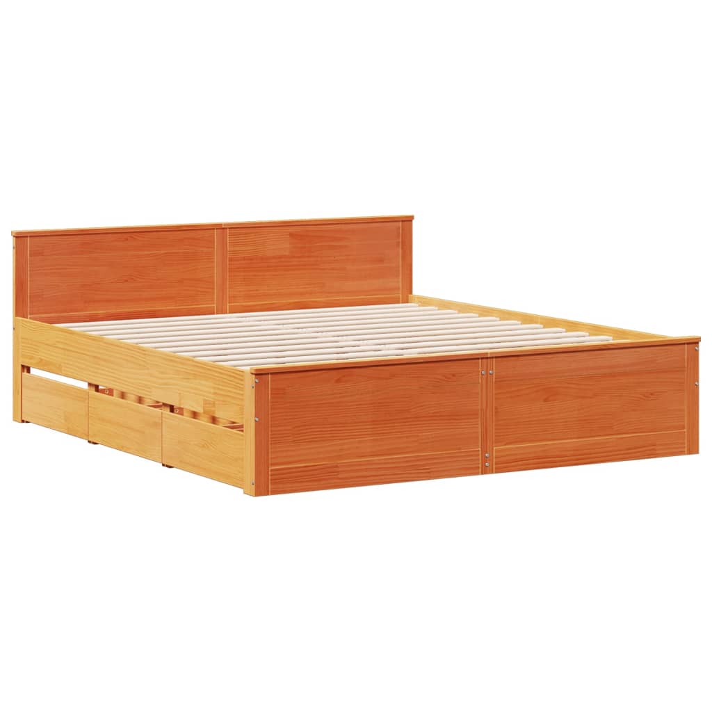 vidaXL Cama con estantería sin colchón madera maciza marrón 180x200cm