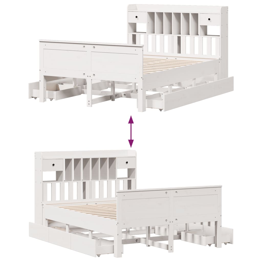 vidaXL Cama con estantería sin colchón madera maciza blanca 160x200 cm