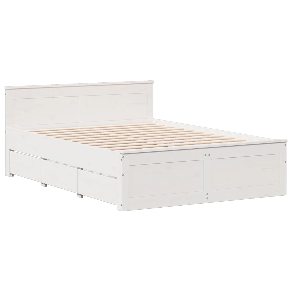 vidaXL Cama con estantería sin colchón madera maciza blanca 160x200 cm