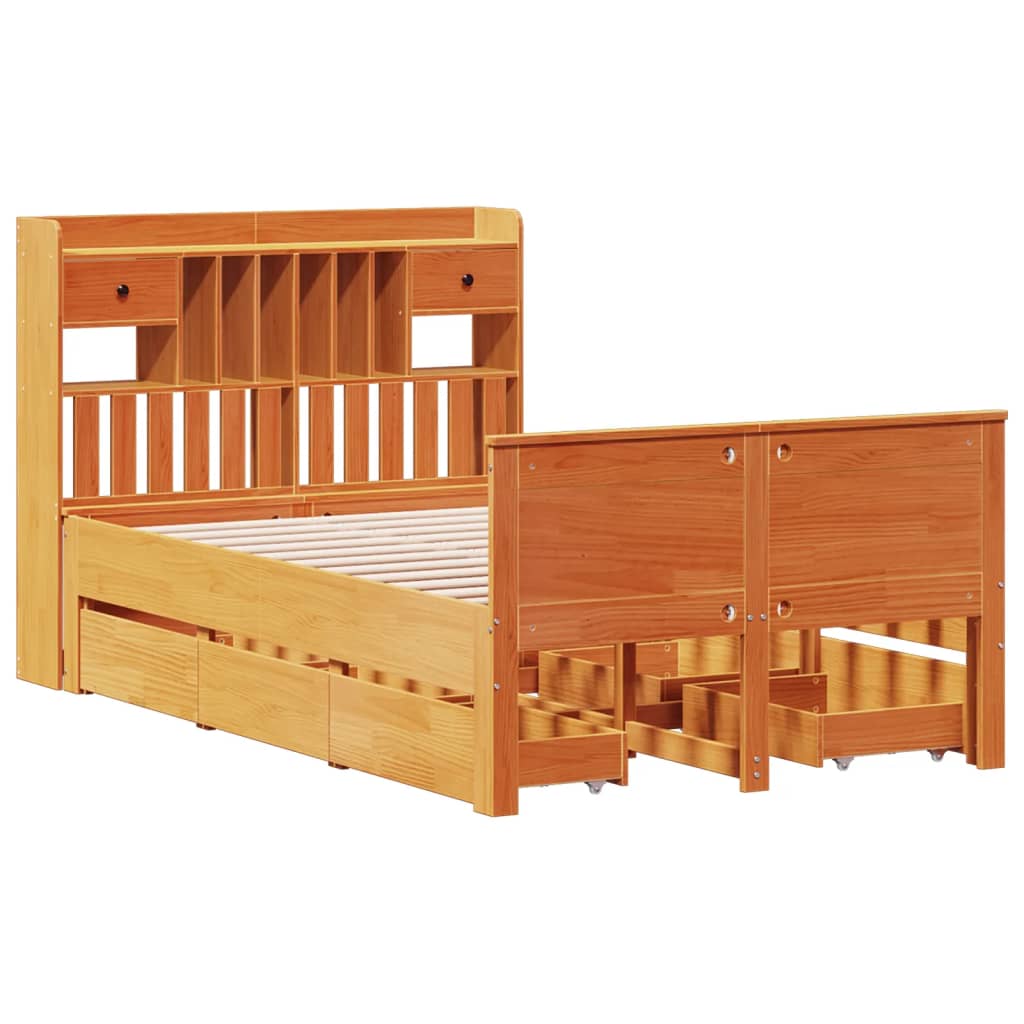 vidaXL Cama con estantería sin colchón madera maciza marrón 120x200cm